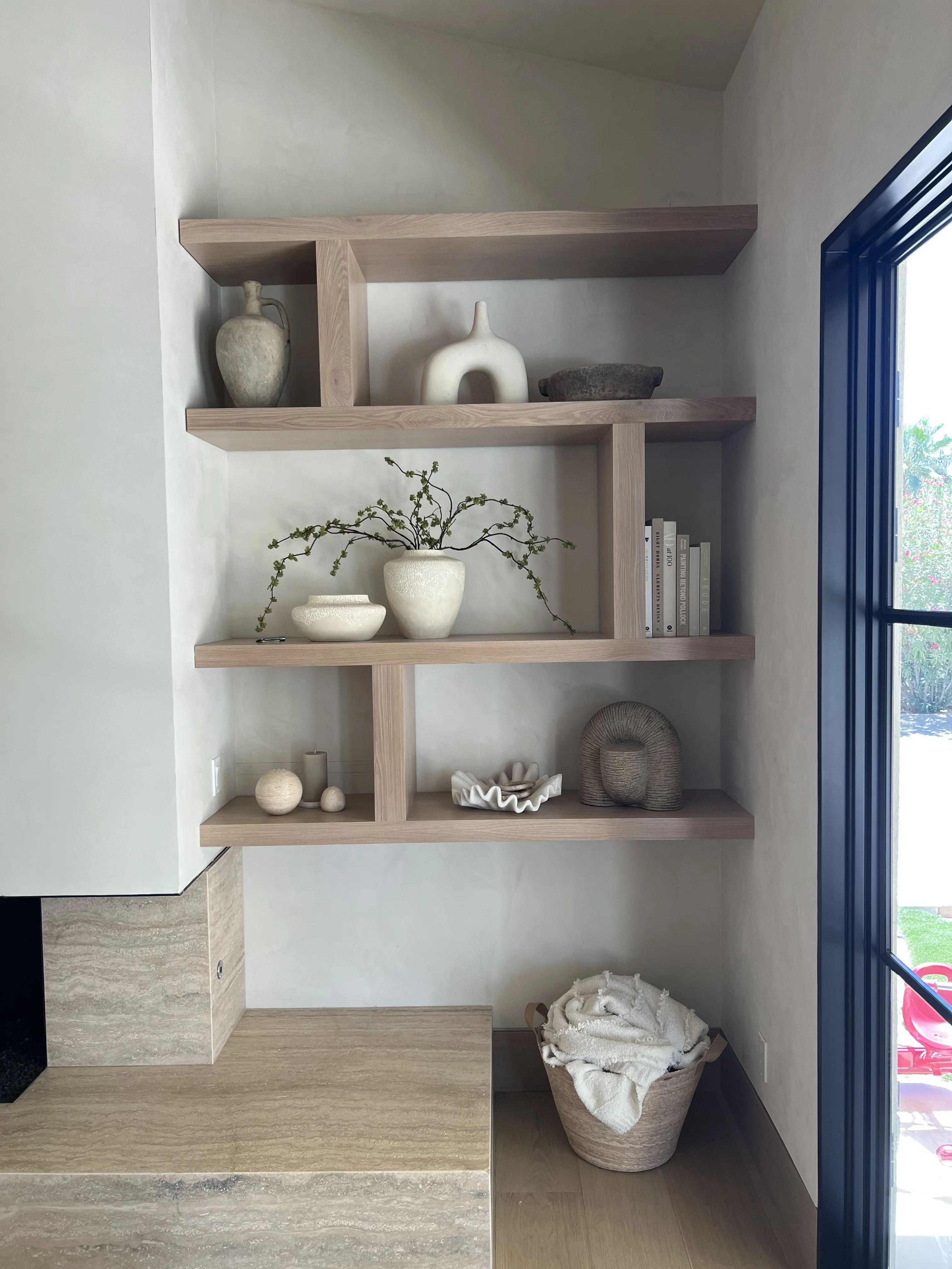 White oak floating shelves in Paradise Valley, AZ