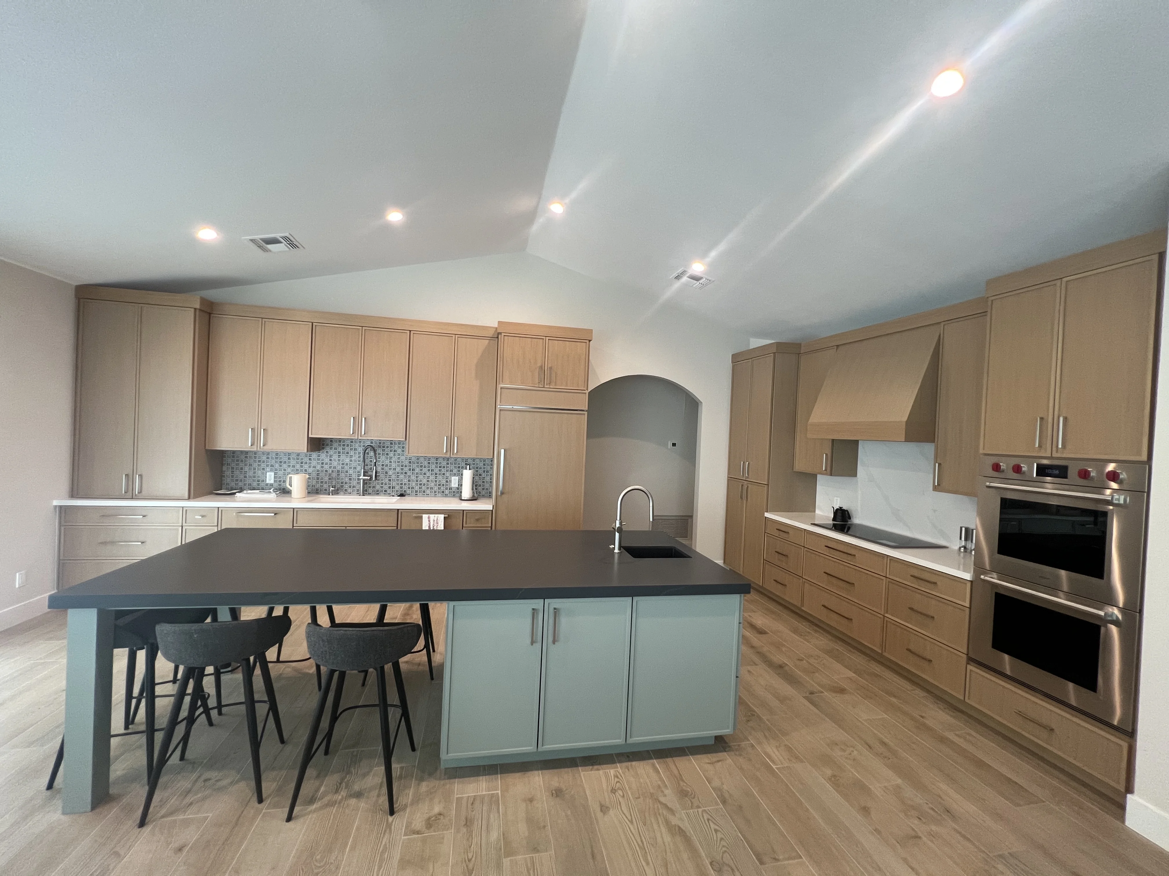 Painted island rift white oak thin shaker kitchen 2